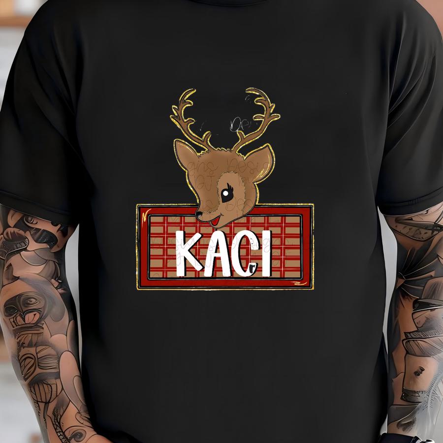 Christmas Reindeer Name Patch Png, Reindeer Png, Christmas Png, Kids Shirt Png, Faux Glitter Png, Merry Christmas Png, Name Plate Png T-shirt