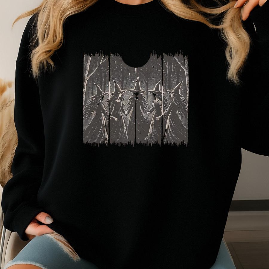 Girls Will Be Girls Witches Under Moon Graphic Tee Halloween Witchcraft Forest Long Sve Shirt Gothic Aesthetic Witchy Top Sweatshirt