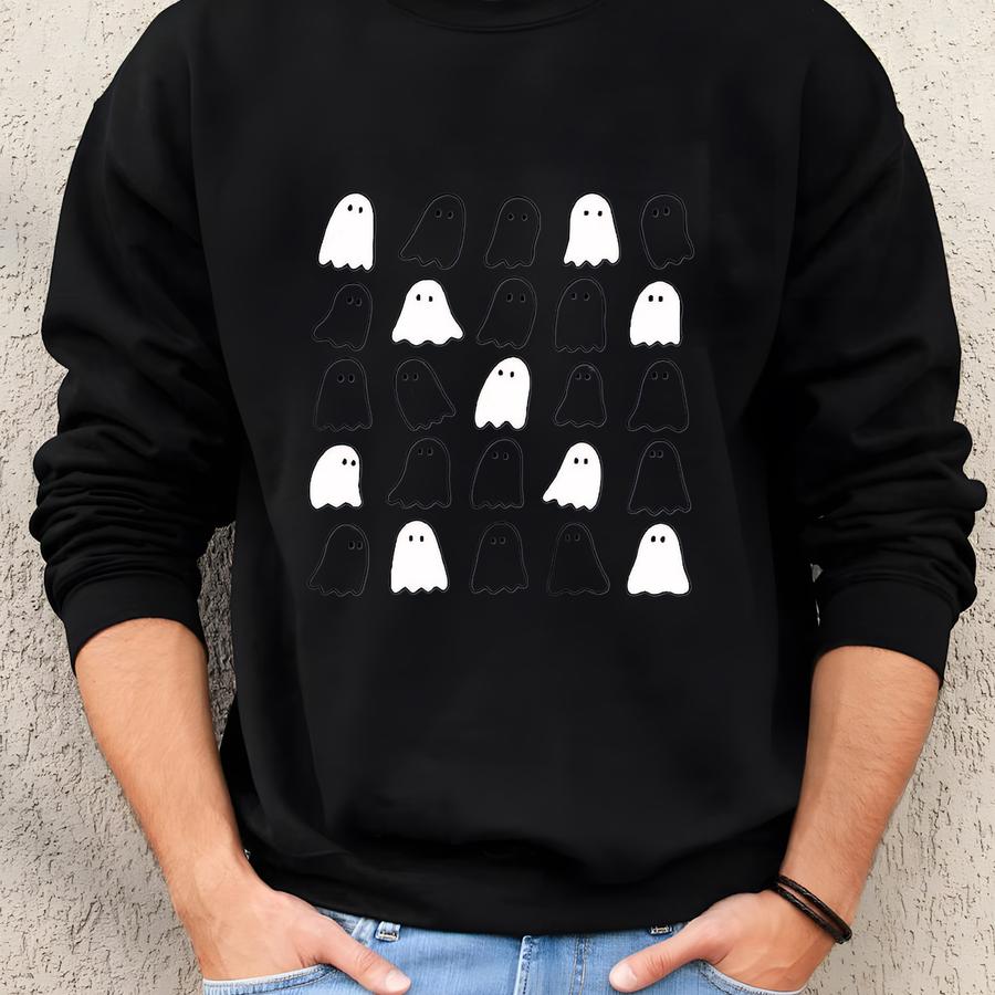 Halloween Ghosts Tee: Unisex Cotton Ghost Pattern Bella + Canvas Shirt Sweatshirt
