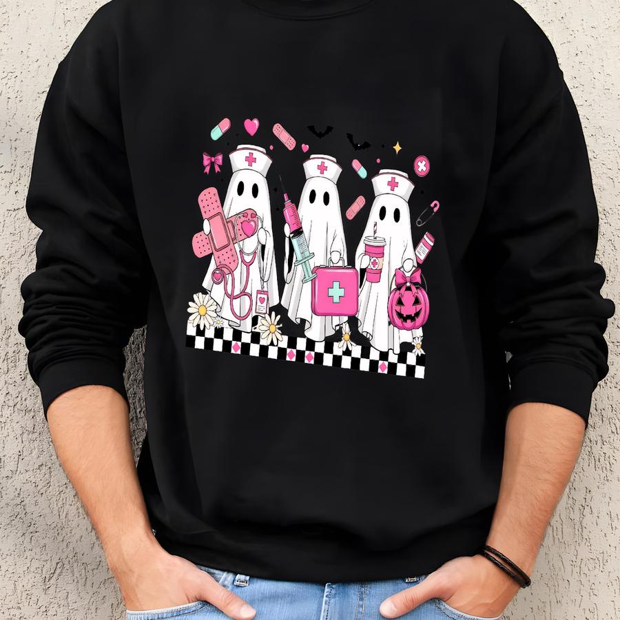 Pink Ghost Shirt: Breast Cancer Awareness Halloween Tee Sweatshirt