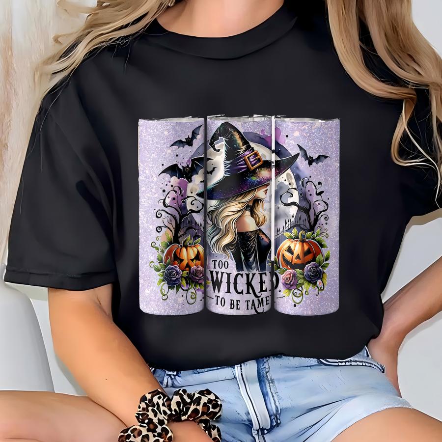 Halloween Witch Tumbler, 20 30 Oz Skinny Tumbler, Halloween Gift, Witchy Vibes Spooky Season, Fall Party Gift Idea, Flower Pumpkin Tumbler T-shirt