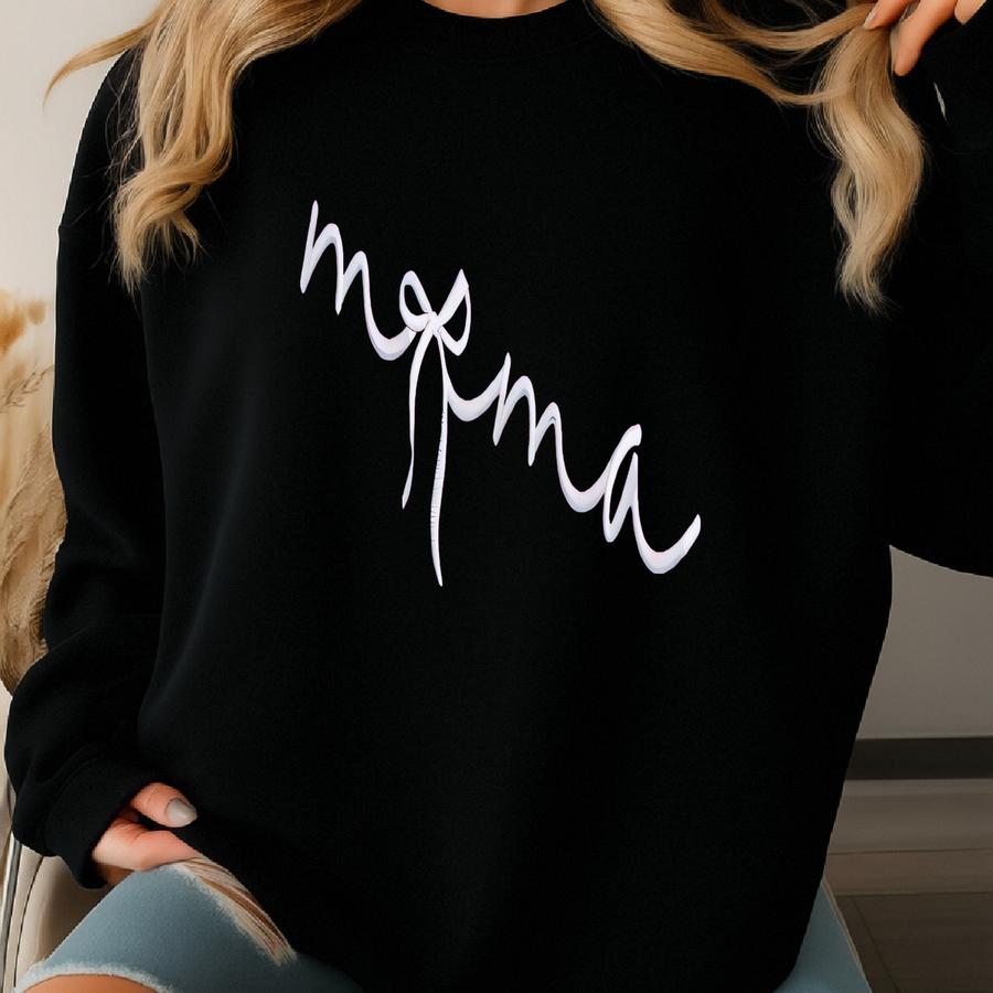 Custom Mama Sweatshirt With Bow: Womens Clothing, Pregnancy Reveal Gift Sweatshirt
