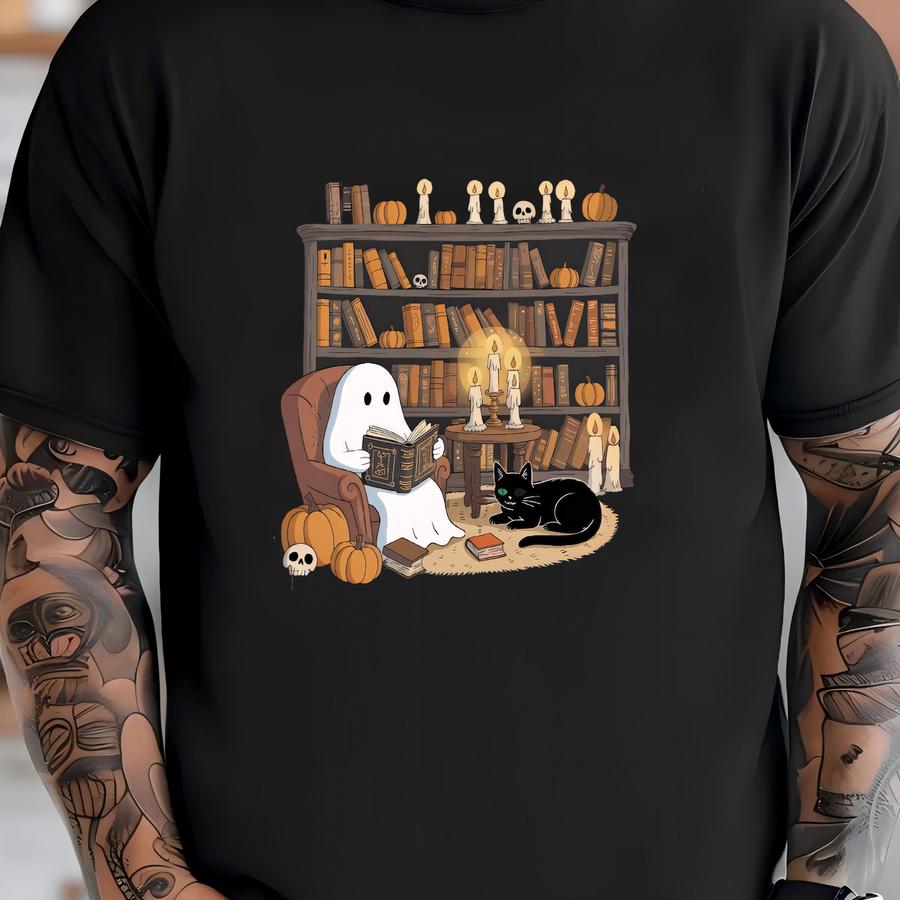 ® Shirt, Halloween Book Shirt, Spooky Season Shirt, Ghost Reading Book, Halloween Library, Halloween Reading, Ghost Reader Tee T-shirt