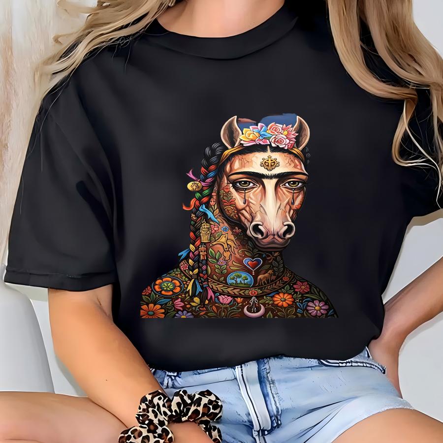 Frida Kahlo Horse Art Print: Surreal Mexican Folk Art Poster T-shirt