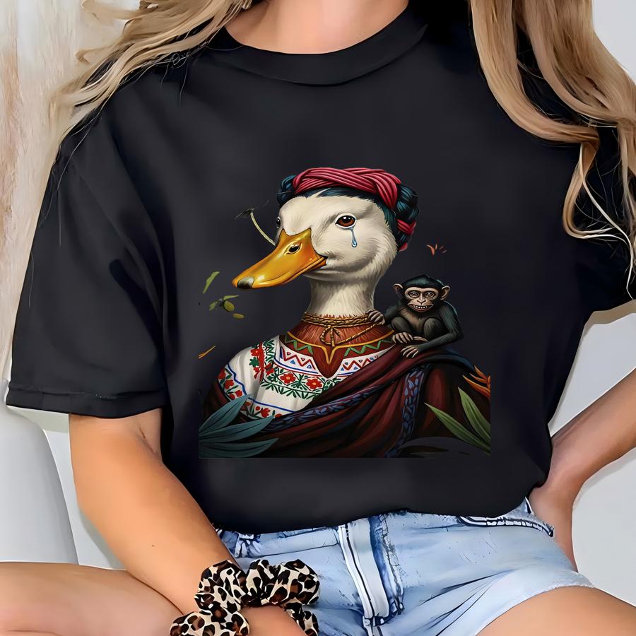 Frida Kahlo Duck Art Print: Bohemian Jungle Animal Portrait T-shirt