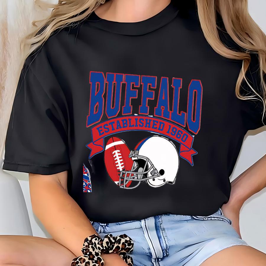 Buffalo Football Sweatshirt And Hoodie, Retro 1960 Helmet Crewneck With Leopard Print Ball Sve Design, Game Day Fan Hoodie T-shirt