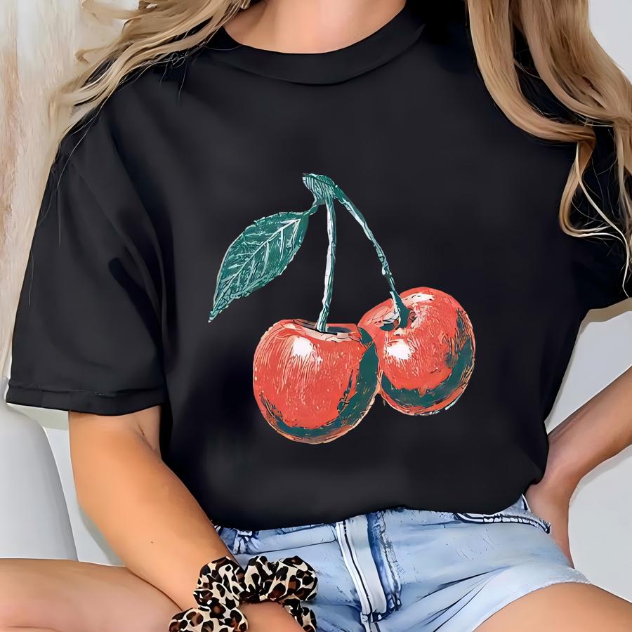 Vintage Cherry Shirt, Cherry Tee, Fruit Tshirt, Summer Shirt, Food Lover Gift, Foodie, Cherry Lover Gift, Retro Cherry Shirt, Cherries Tee T-shirt