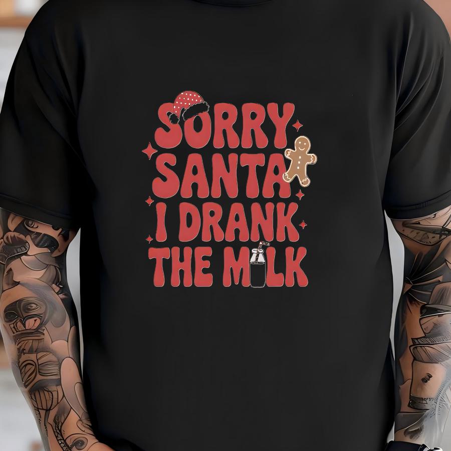 Sorry Santa I Drank The Milk Christmas ® Retro Santa Funny Christmas Baby ® Cute Baby Christmas ® T-shirt