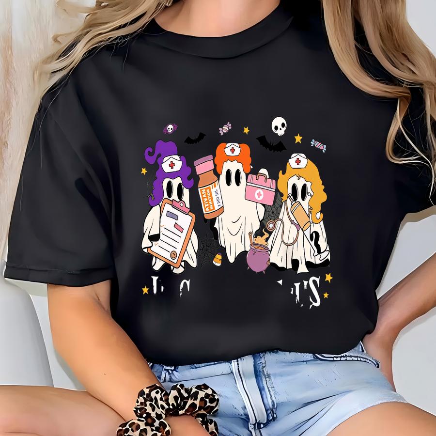 Halloween Ghost Nurse Sweatshirt, Spooky Nurse Sweatshirt, Nurse Halloween Hoodie, Cute Nurse Shirt, Nurse Halloween Gifts, Halloween Shirt T-shirt