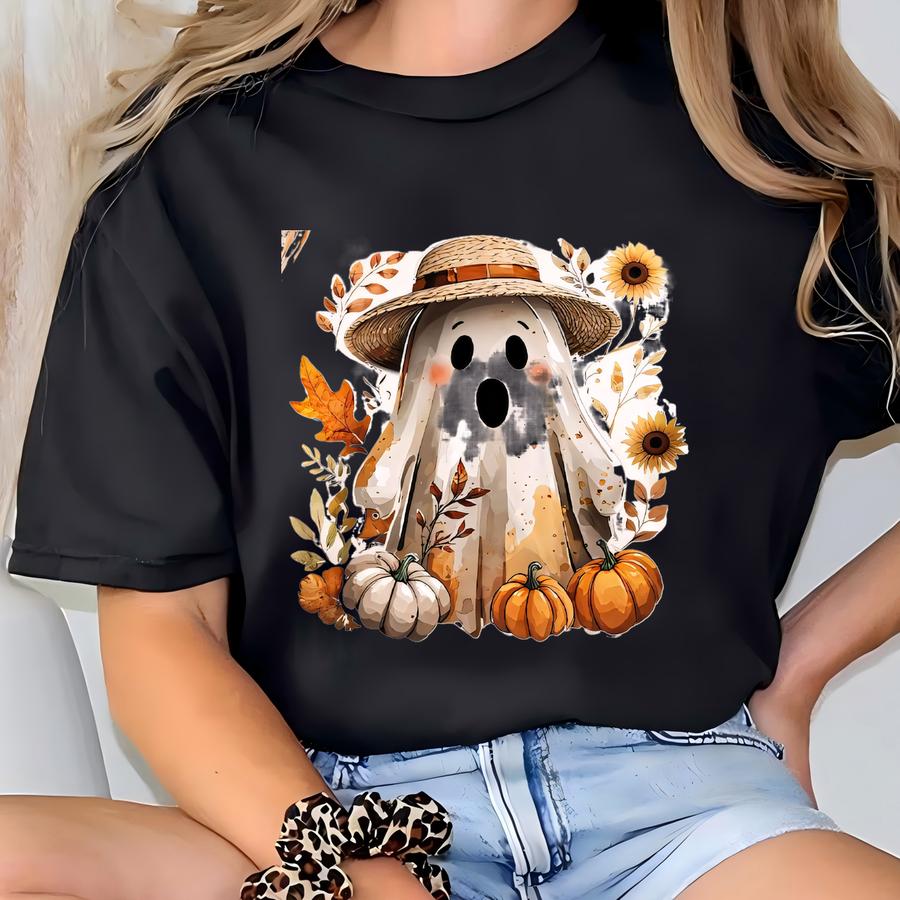 Floral Cute Ghost Halloween Tshirt, Floral Ghost Pumpkin Sweatshirt, Ghost Girly Halloween Gift, Halloween Gift, Fall Spooky Shirt T-shirt
