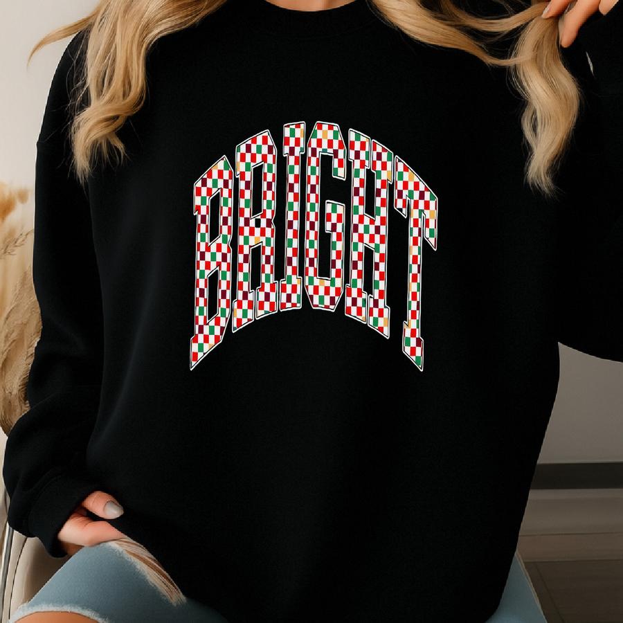 Checkered Retro Bright Sweatshirt, Merry Christmas Sweatshirt, Festive Holiday Sweater, Cute Christmas Gift, Varsity Aesthetic Xmas Crewneck Sweatshirt
