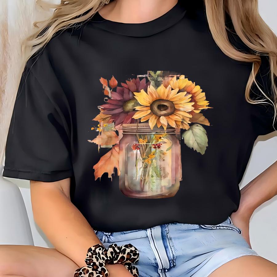 Suower Mason Jar Bleached Flannel Shirt Rustic Country Fall Plaid Top Boho Autumn Style T-shirt