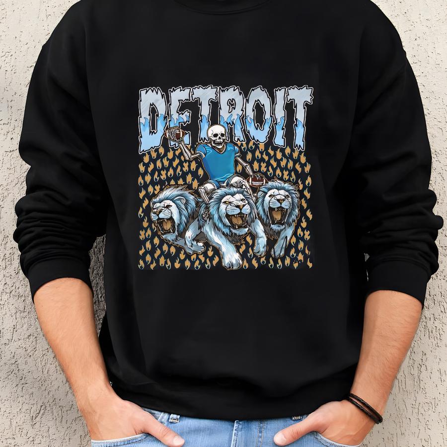 Detroit Skulls Football Comfort Color Mascot Tank, Unisex Lion Fan Gear, Detroit Gameday Fan Gear, Lion Tank, Lions Skull Fall Tops Fan Gift Sweatshirt