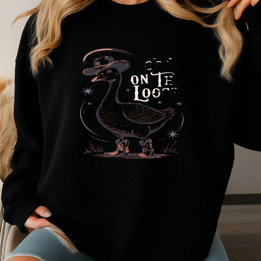 Retro Silly Goose Sweatshirt: Funny Cowgirl Western Graphic Tee Sweatshirt
