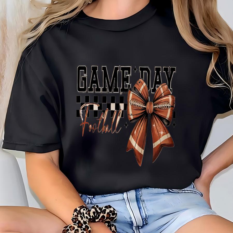 Natural Game Day Shirt – Football Bow Graphic Tee T-shirt