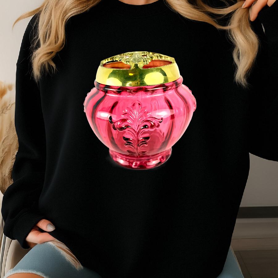 Vintage Fenton Melon Cranberry Glass Potpourri Jar Or Rose Bowl W/brass Lid Sweatshirt