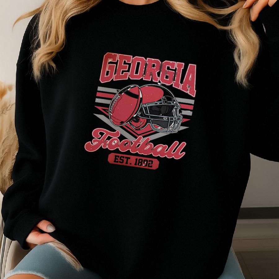 Retro Georgia Football Shirt, Fan Apparel, Vintage Red And White Game Day Tee, Classic Southern Style Football Shirt Sweatshirt
