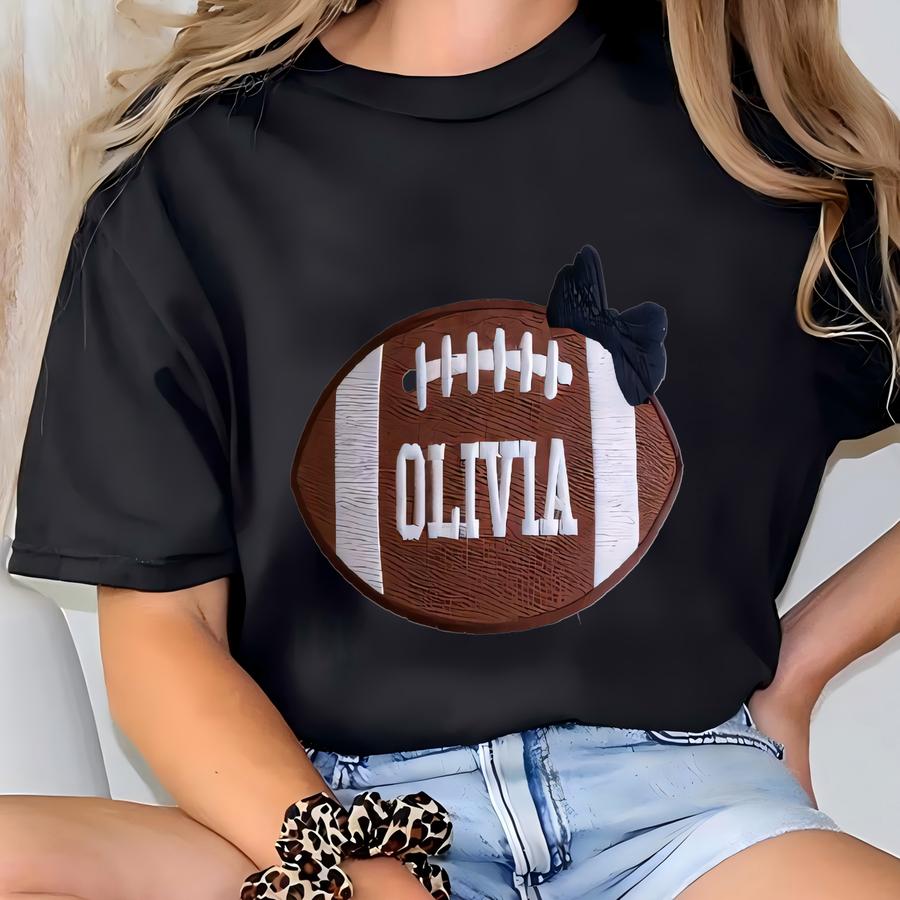 Coquette Bow Football Kids Sweatshirt, Custom Fall Football Kids Sweatshirt, Football Season Sweatshirt, Football Fans Gift T-shirt