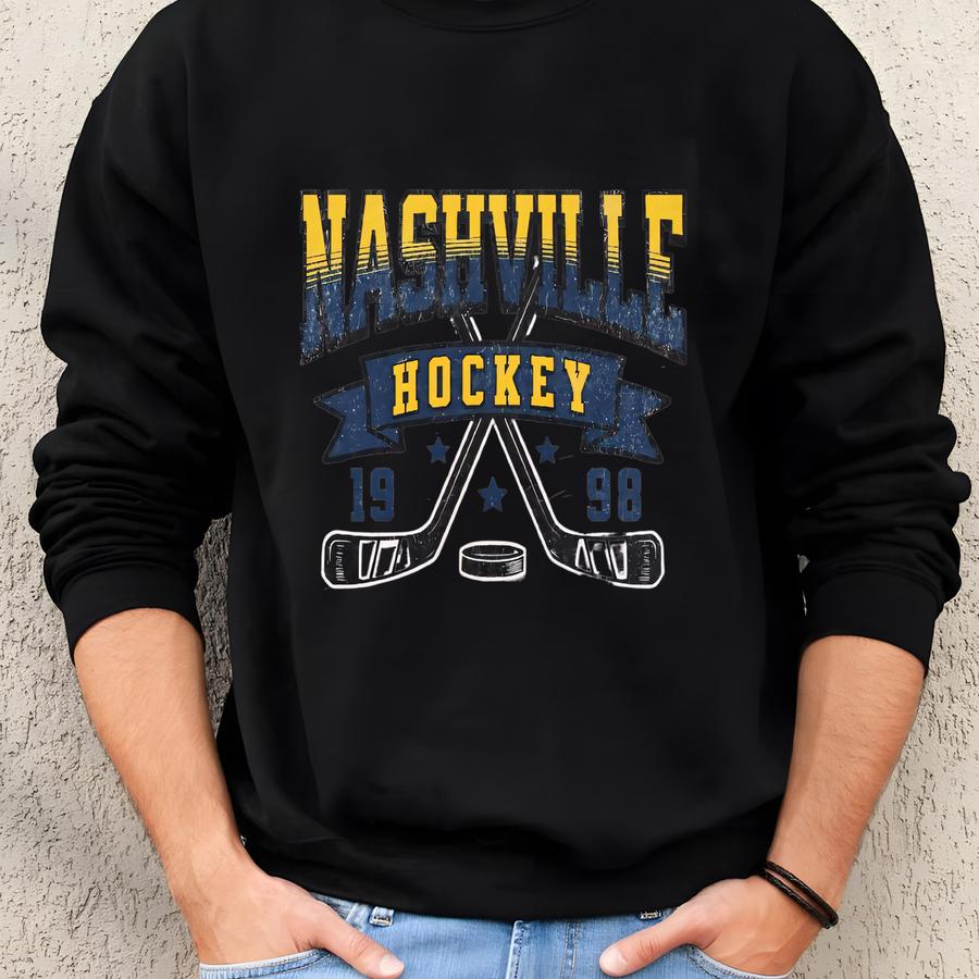 Distressed Vintage Style Nashville Hockey Apparel, Mens Womens T-shirt/crewneck Sweatshirt/ Hoodie, Sports Fan Gift, Game Day Outfit Sweatshirt