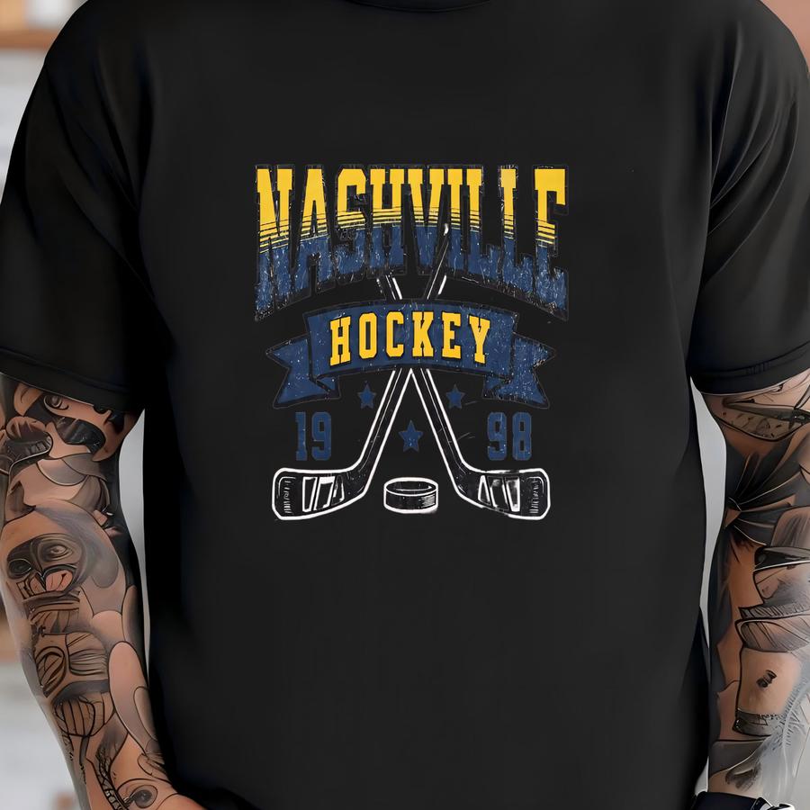 Distressed Vintage Style Nashville Hockey Apparel, Mens Womens Hoodie/crewneck Sweatshirt/ Hoodie, Sports Fan Gift, Game Day Outfit T-shirt