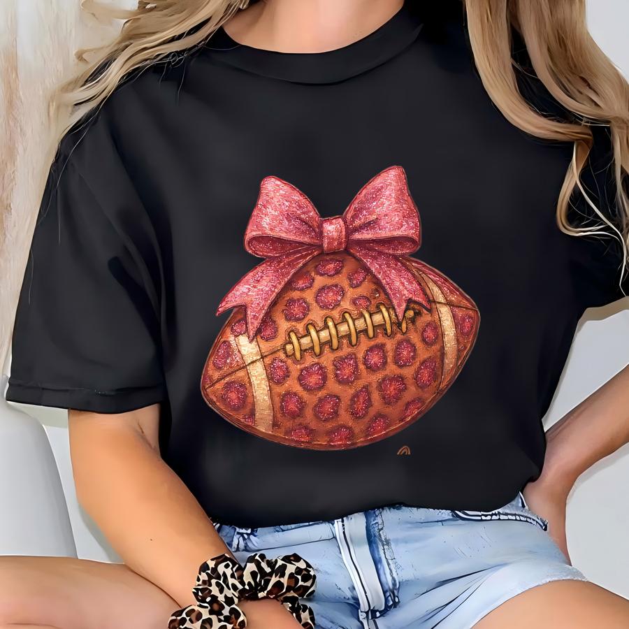 Vintage Leopard Football Shirt For Mom, Game Day Outfit, Retro Checkered, Coquette Football Bow Hoodie, Football Fan Gift T-shirt