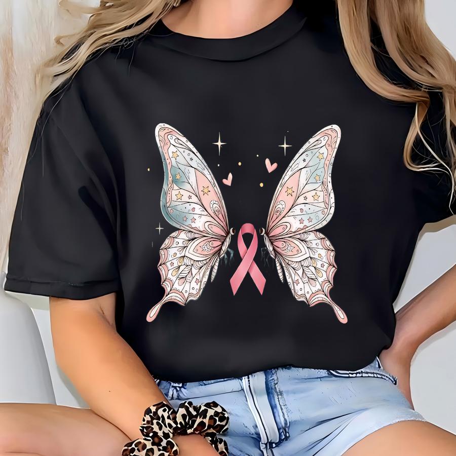 Cancer Warrior Butterfly Shirt, Cancer Shirt , Breast Cancer, Butterfly Shirt, Cancer Ribbon Shirt, Pink October, Gift, Ink And Quotes T-shirt