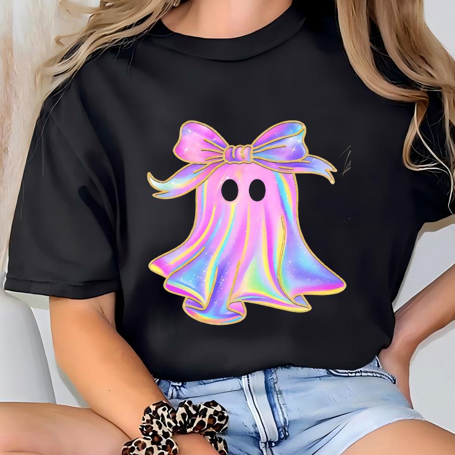 Iridescent Ghost Girls Shirt, Youth Halloween Shirt, Boo Girls Shirt, Halloween Shirts For Toddler Girls, Halloween Little Girl Tee. T-shirt