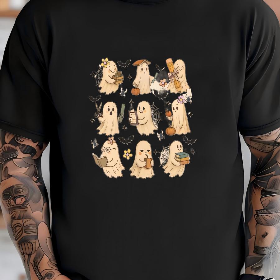 Ghost Reading Books Sweatshirt: Bookish Halloween Hoodie T-shirt