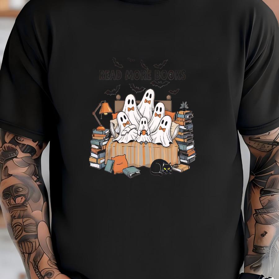 Ghost Reading Books Sweatshirt: Bookish Halloween Hoodie T-shirt