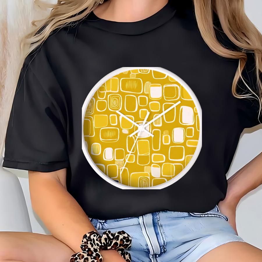 Modern Geometric Wall Clock: Yellow Minimalist Home Decor T-shirt