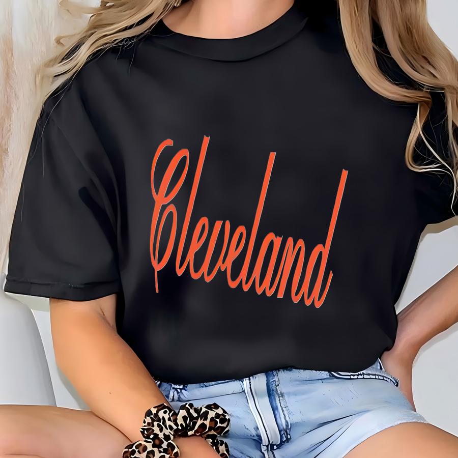 Cleveland Script Baby Tee, Football Cropped Hoodie For Women, Tailgating Tee, Gift For Cleveland Oh Fan, Athletic Top, Sporty, City T-shirt