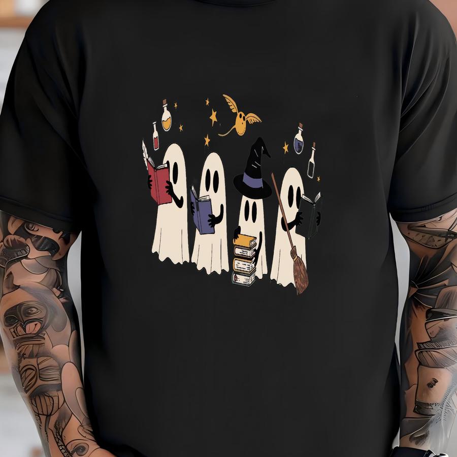 ® Cute Ghost Reading Book Halloween Tshirt, Ghost Reading Book Girly Shirt, Ghost Girly Halloween Gift, Halloween Gift T-shirt