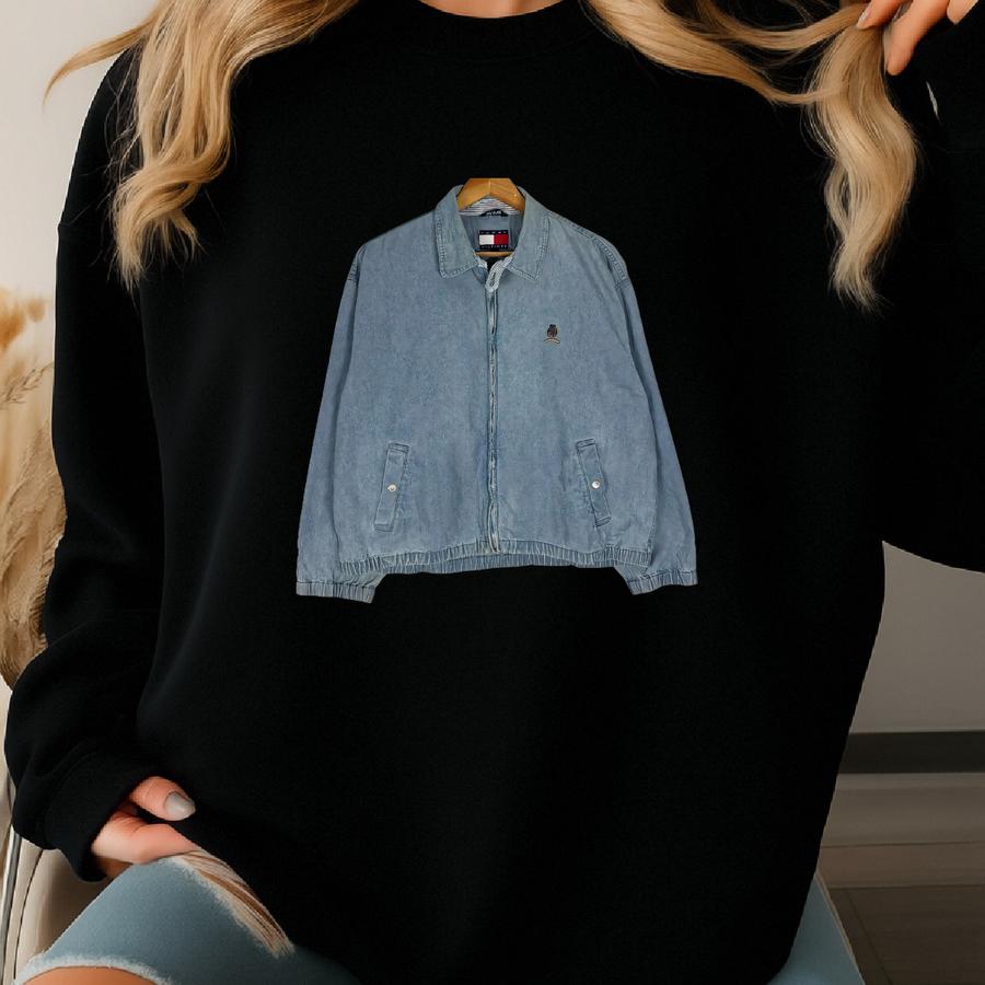 Vintage 90s Tommy Hilfiger Herrington Zipper Denim Jacket Blue Colour Size Large Sweatshirt