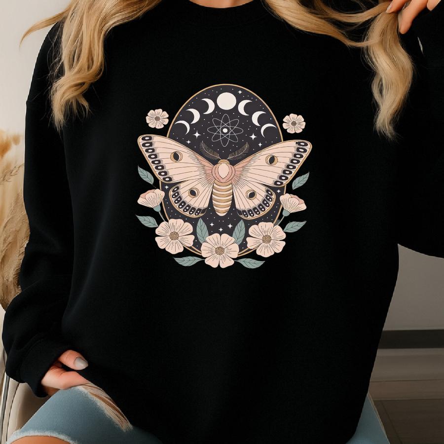 ® T-shirt, Floral Moon Butterfly Shirt, Celestial Moon Tee, Butterfly Lover Gift, Nature Lover Tee, Colorful Butterfly Shirt Sweatshirt