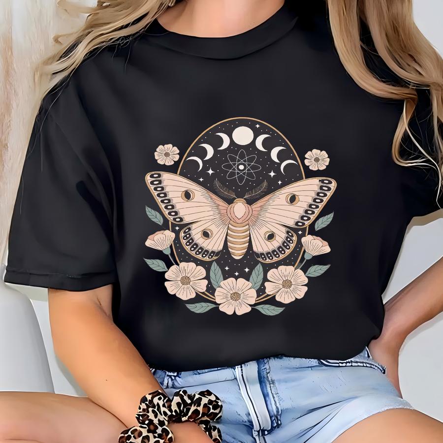 ® Hoodie, Floral Moon Butterfly Shirt, Celestial Moon Tee, Butterfly Lover Gift, Nature Lover Tee, Colorful Butterfly Shirt T-shirt