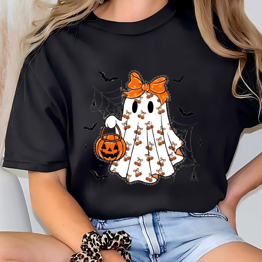Spooky Pumpkin Girl Ghost Halloween Kids Sweatshirt | Custom Halloween ® | Trick Or Treat Shirt T-shirt