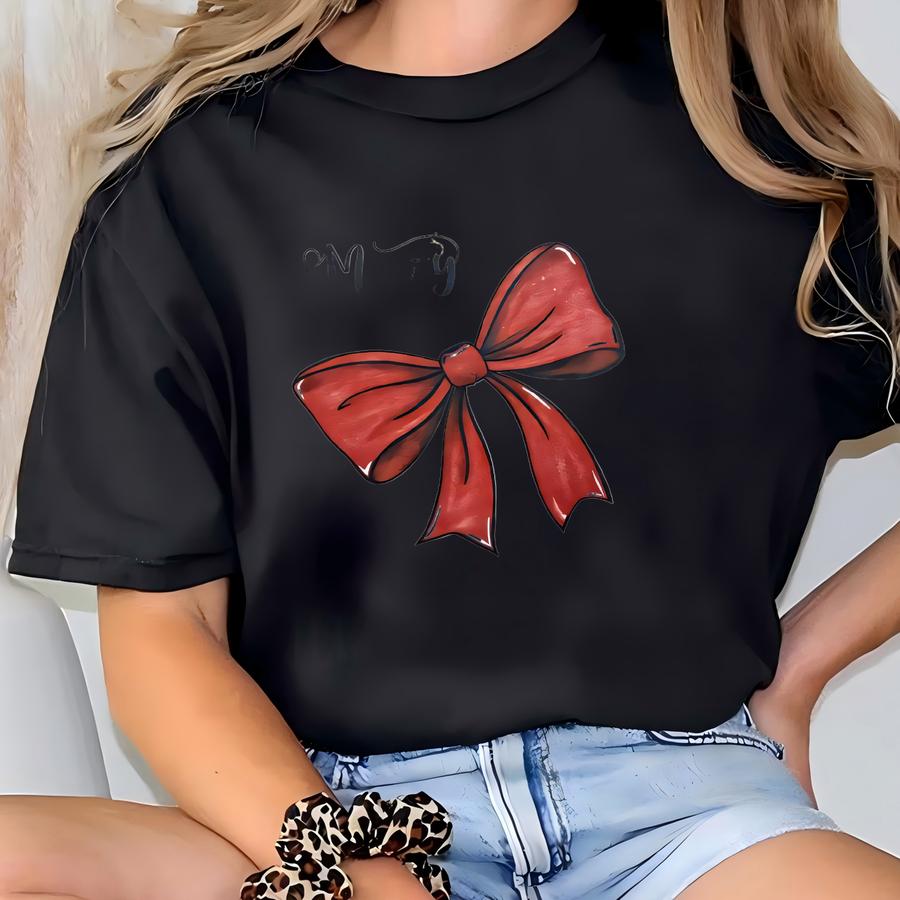 Custom Family Christmas Big Bow Merry Christmas Cousins, Siblings, Friends Tshirt Matching Holiday Shirts T-shirt