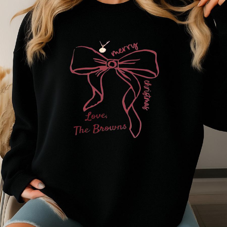 Custom Family Christmas Bow Minimal Tshirt Matching Holiday Shirts Sweatshirt