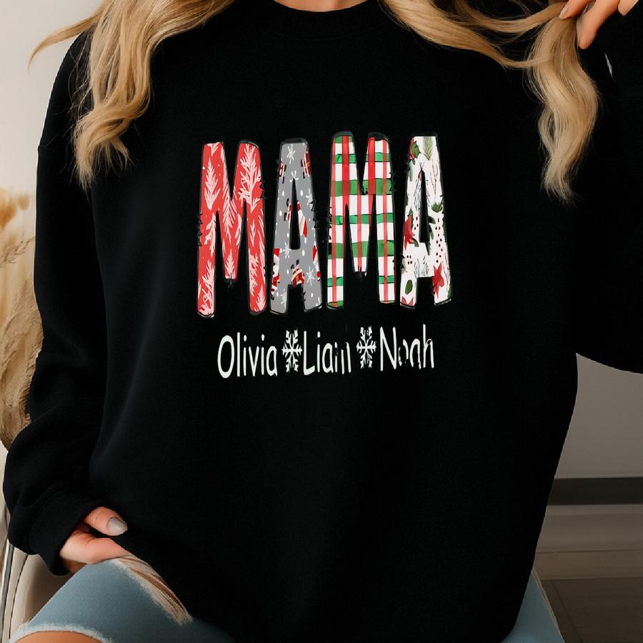 Personalized Christmas Mama Shirt: Custom Kids Names Tee Sweatshirt