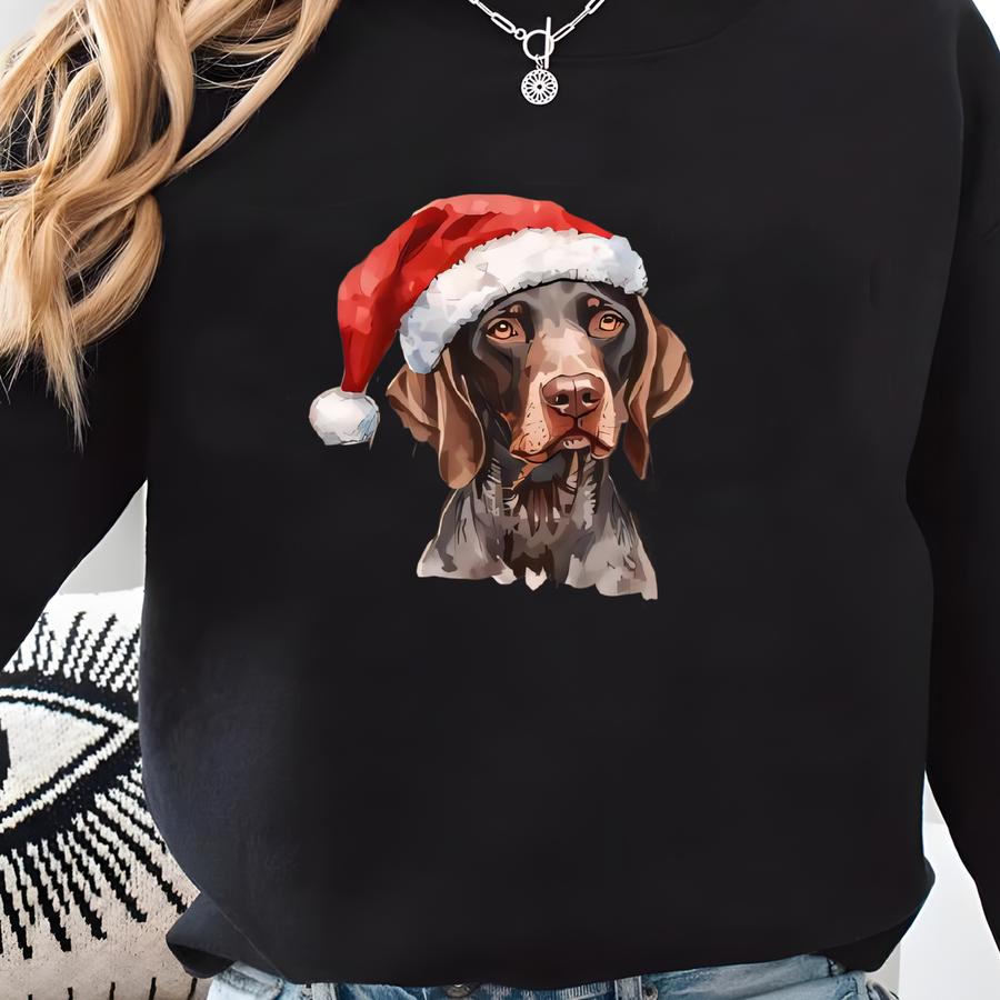 Christmas German Shorthaired Pointer Dog Shirt, Santa Hat Dog Tee, Pet Lover Gift, Cute Dog Christmas Apparel, Funny Dog Mom Shirt Sweatshirt
