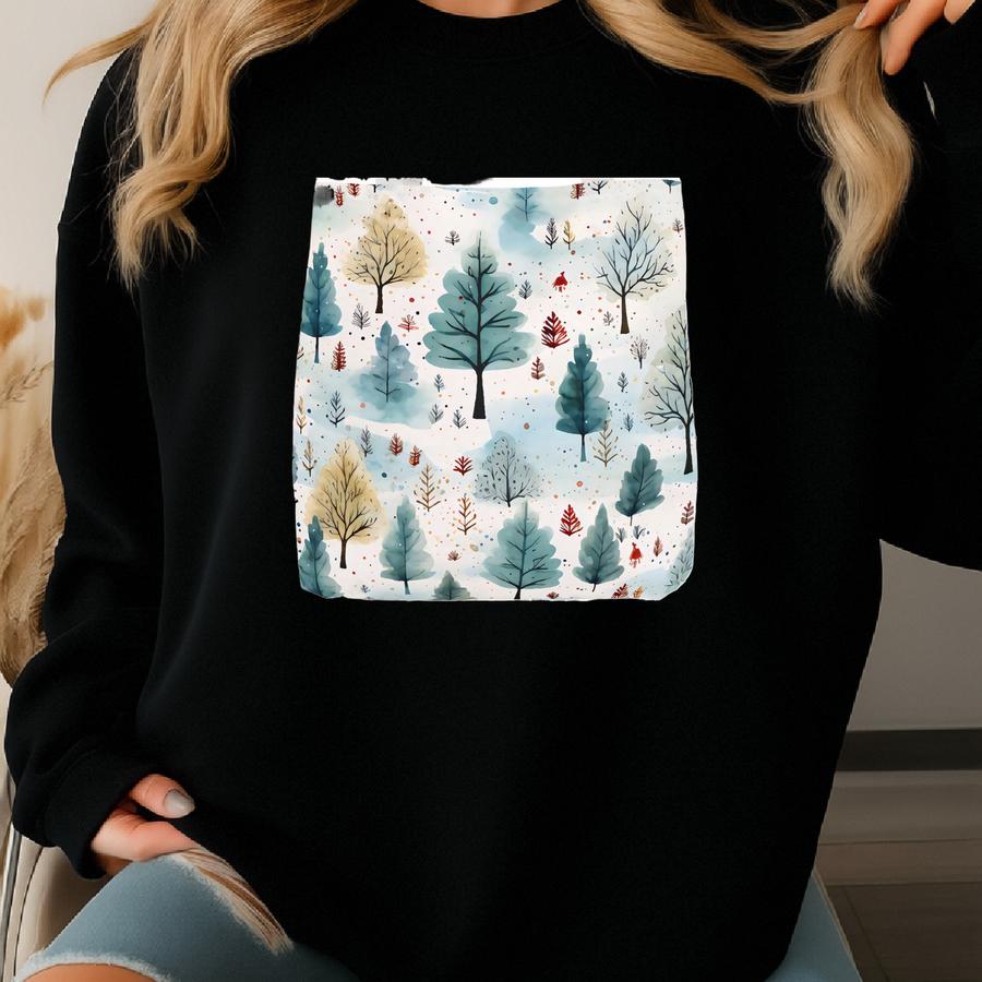 Winter Forest Tee Holiday Market Christmas Book Tote Snowy Woodland Shopping Travel Nature-inspired Reusable Gift Sweatshirt