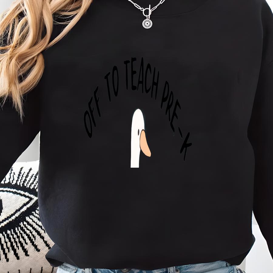 Personalized Teacher Shirt: Funny Duck Scooter - Off To Teach [grade] Sweatshirt