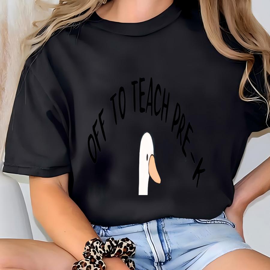 Personalized Teacher Shirt: Funny Duck Scooter - Off To Teach [grade] T-shirt