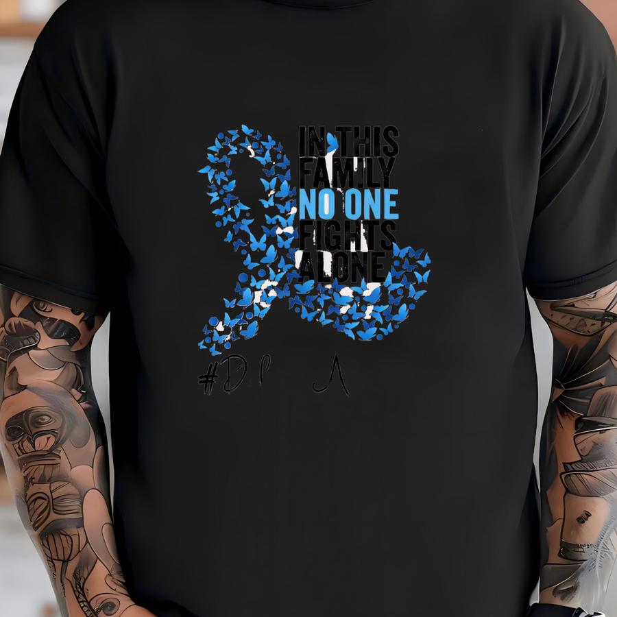 Diabetes Awareness Hoodie, In This Family No One Fights Alone Shirt, Awareness Month Gift, Awareness Crewneck, Blue Ribbon Tee Shirt