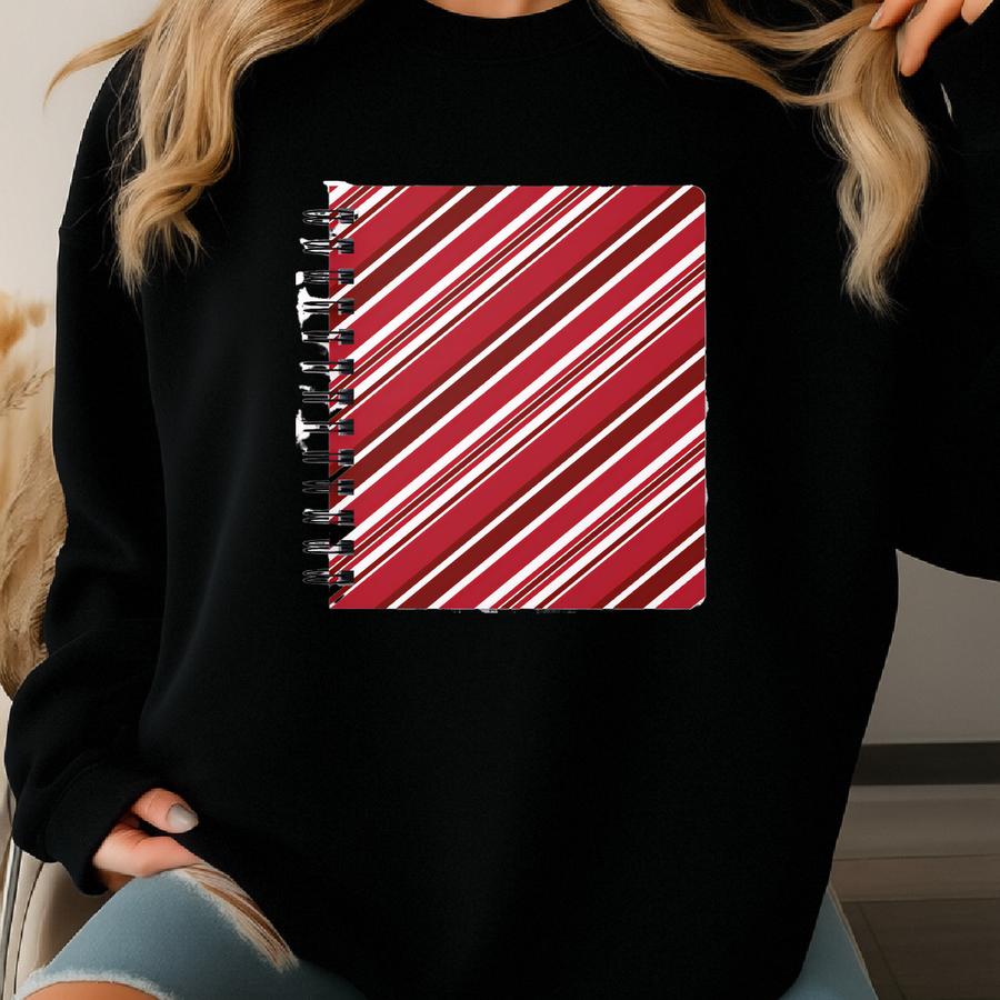 Candy Cane Notebook Christmas Spiral Notepad Gratitude Journal Winter Travel Diary Seasonal Planner Festive Holiday Stationery Gift Idea Sweatshirt