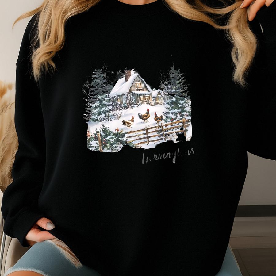 Custom Family Christmas Farmhouse Chickens 1 Tshirt Matching Holiday Shirts Sweatshirt