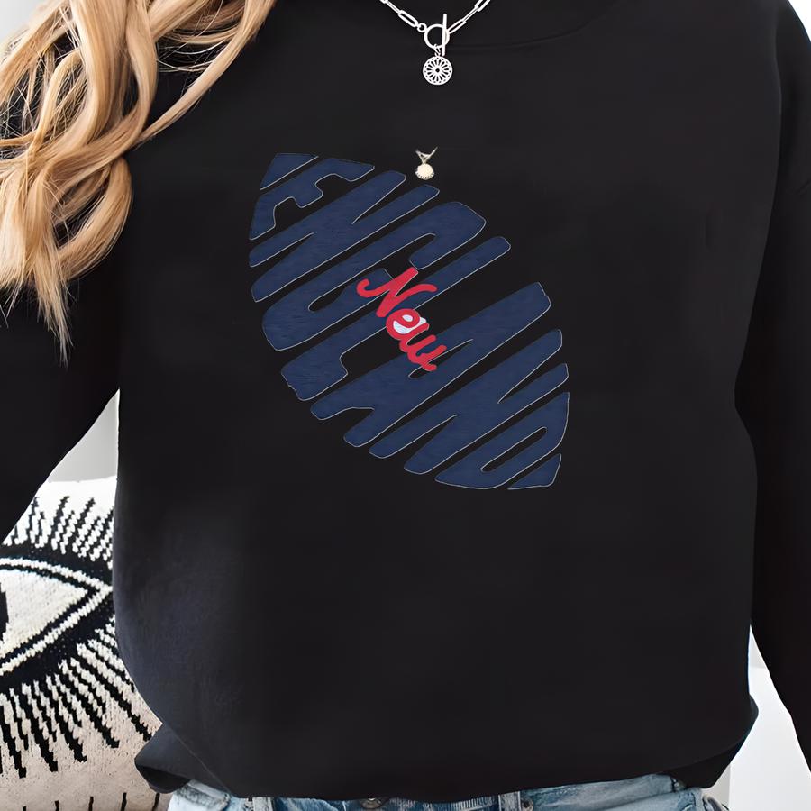 New England Football Sweatshirt, Unisex Navy Red Boston Sports Fan Game Day Crewneck Sweatshirt
