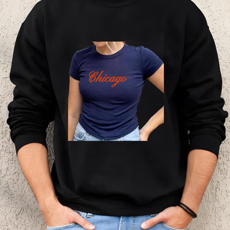 Chicago Football Baby Tee For Women, Chicago T-shirt, Gift For Chicago Il Fan, Gift For Women, Top, Athletic Gear, Script Crop Top Sweatshirt