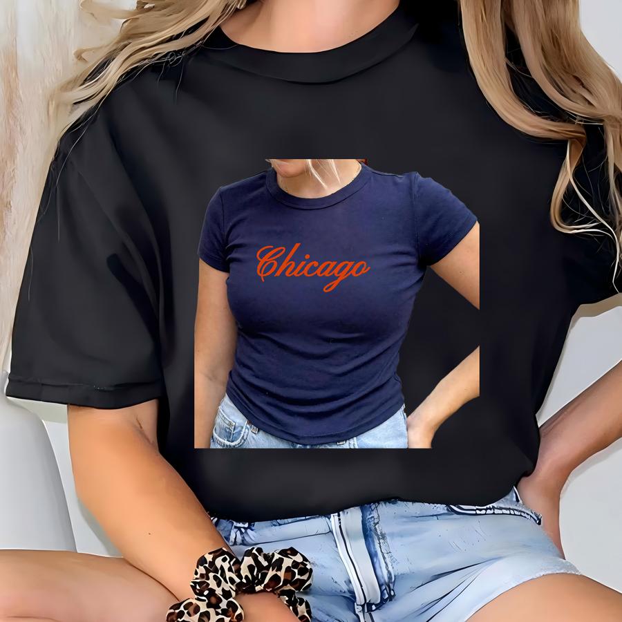 Chicago Football Baby Tee For Women, Chicago Hoodie, Gift For Chicago Il Fan, Gift For Women, Top, Athletic Gear, Script Crop Top T-shirt