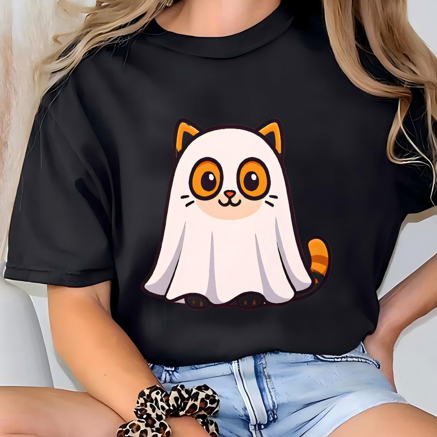 Ghost Cat Meme Halloween Shirt, Spooky Season Cat Tee, Funny Kitten Graphic Hoodie, Cute Cat Lover Gift, Trick Or Treat Halloween Outfit T-shirt